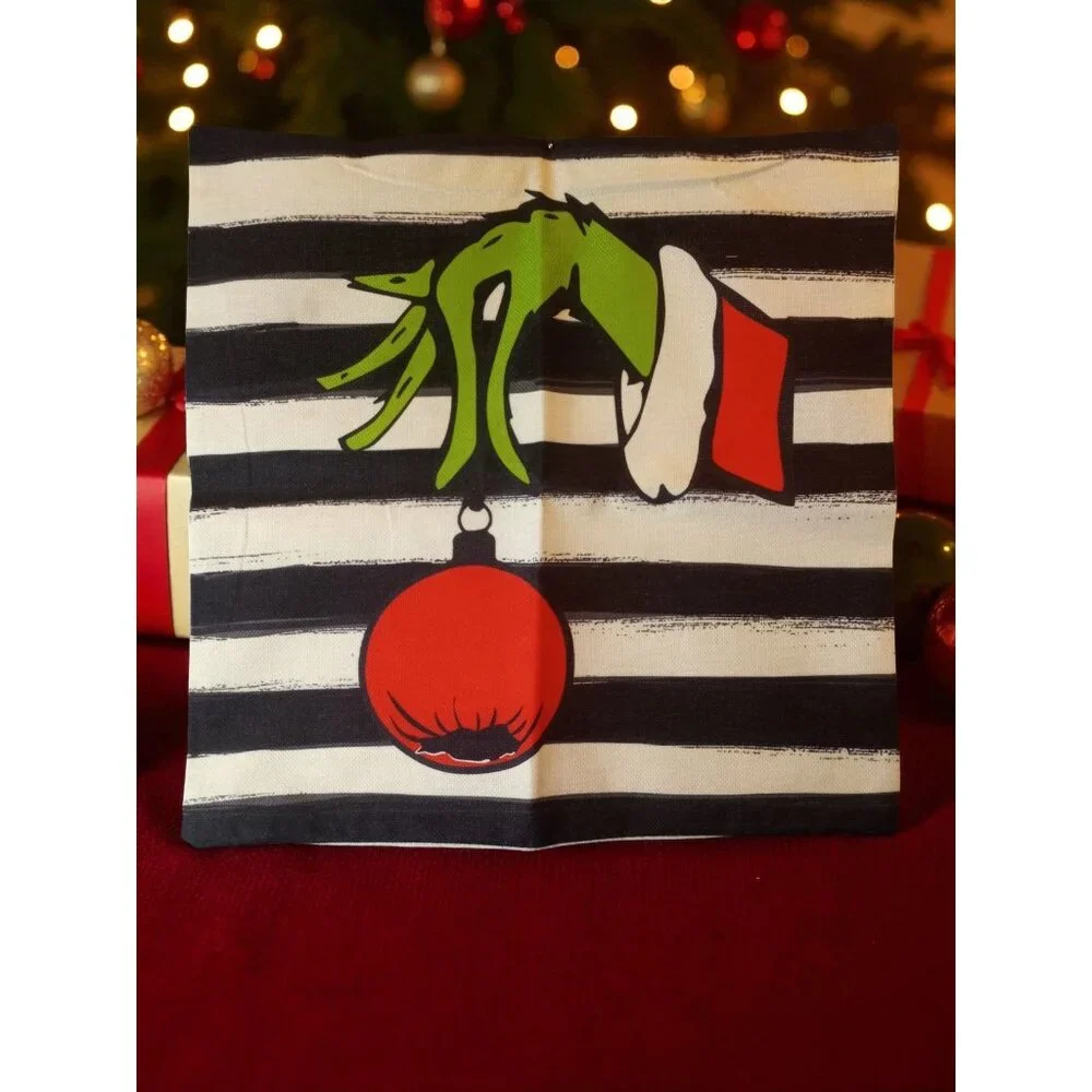 Merry Grinchmas Striped Cushion Cover – Holiday Home Decor